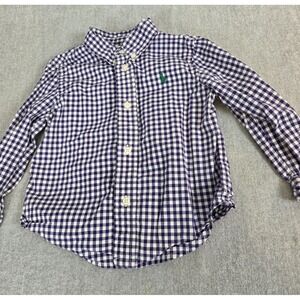 Polo Ralph Lauren Shirt Toddler Boys 24 M Navy Blue Gingham Check Long Sleeve